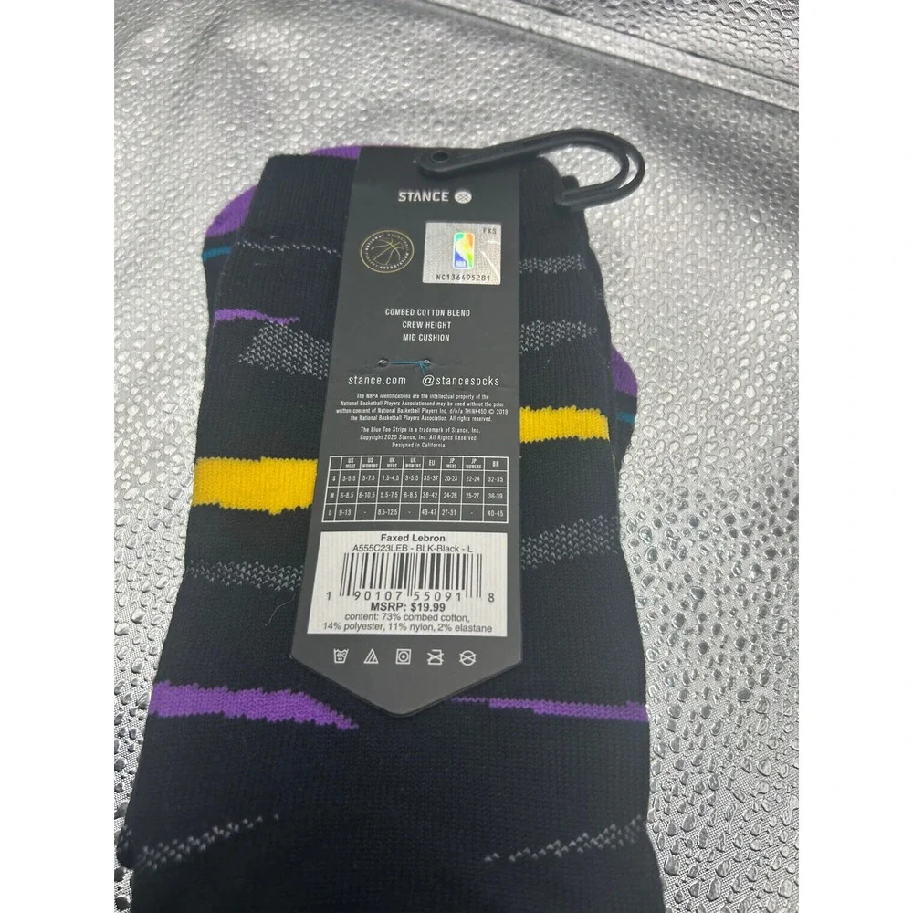 Stance NBA LeBron James Lakers Faxed Crew Socks Black Purple Yellow Mens Large L
